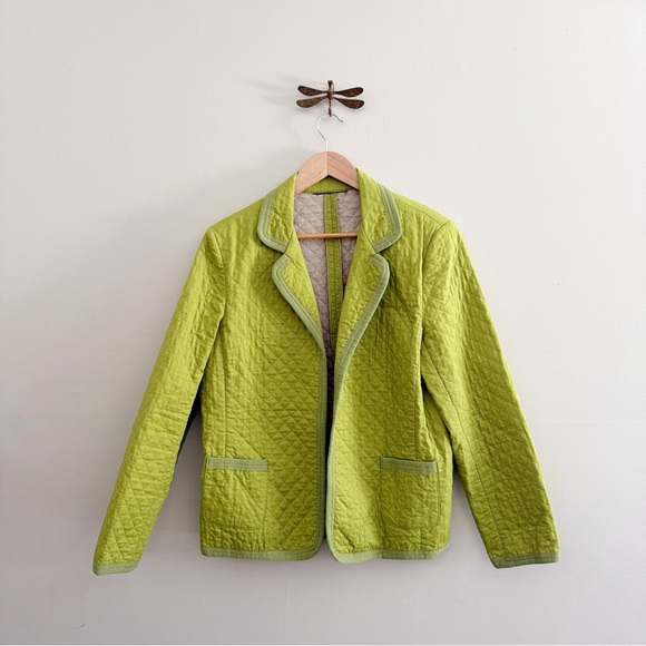 Vintage Jackets & Blazers - Vintage Chartreuse Cotton Quilted Open Spring Jacket